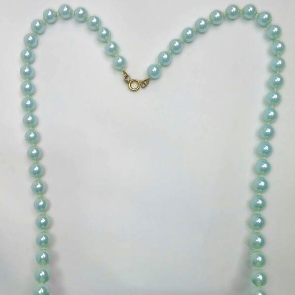 Artisan Vintage Tie Necklace Upcycled Pearl Accents Shades of Teal Blue Gray NEW - Picture 9 of 13